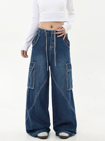 Faded Drawcord Cargo Jeans Korean Street Fashion Jeans By Blacklists Shop Online at OH Vault