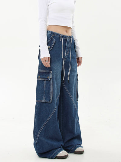 Faded Drawcord Cargo Jeans Korean Street Fashion Jeans By Blacklists Shop Online at OH Vault