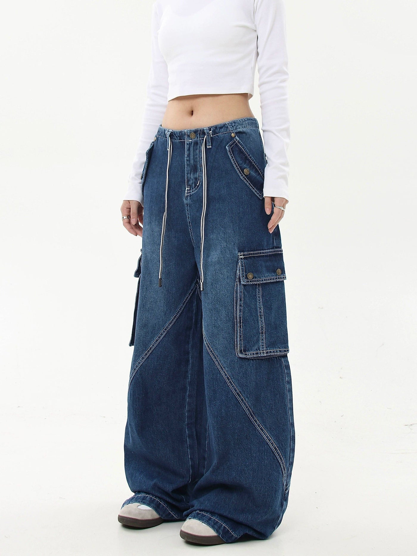 Faded Drawcord Cargo Jeans Korean Street Fashion Jeans By Blacklists Shop Online at OH Vault