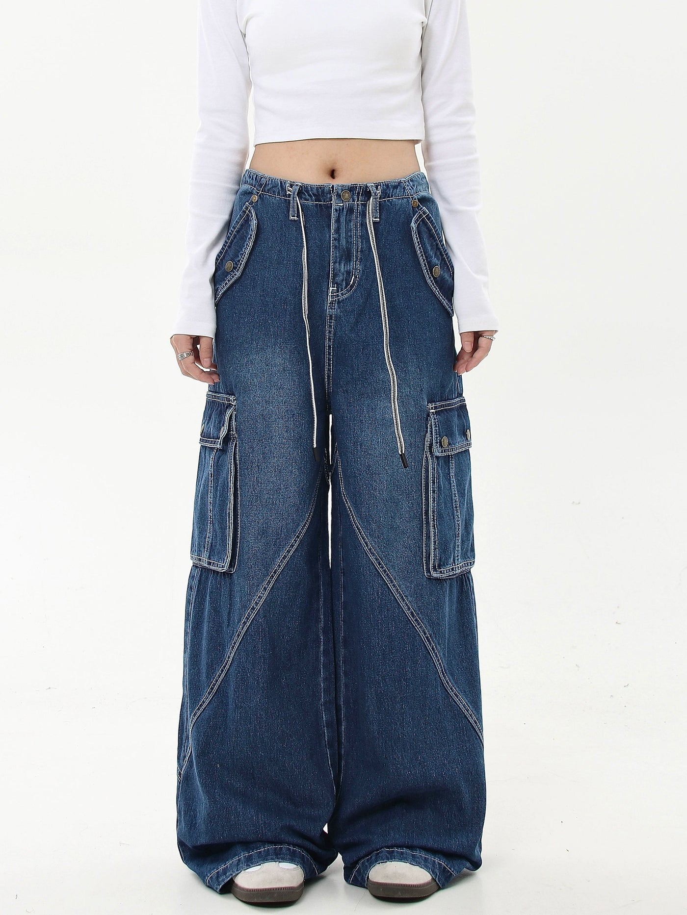 Faded Drawcord Cargo Jeans Korean Street Fashion Jeans By Blacklists Shop Online at OH Vault