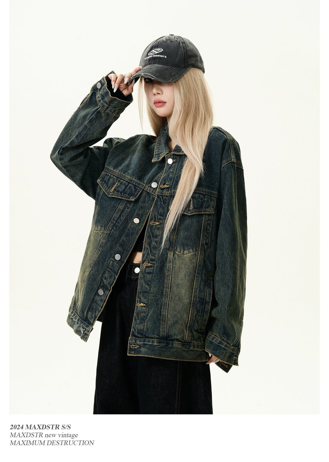 Faded Loose Button-Front Denim Jacket Korean Street Fashion Jacket By MaxDstr Shop Online at OH Vault