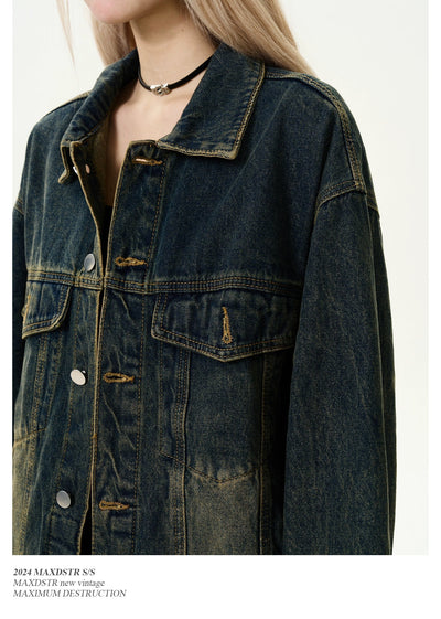 Faded Loose Button-Front Denim Jacket Korean Street Fashion Jacket By MaxDstr Shop Online at OH Vault