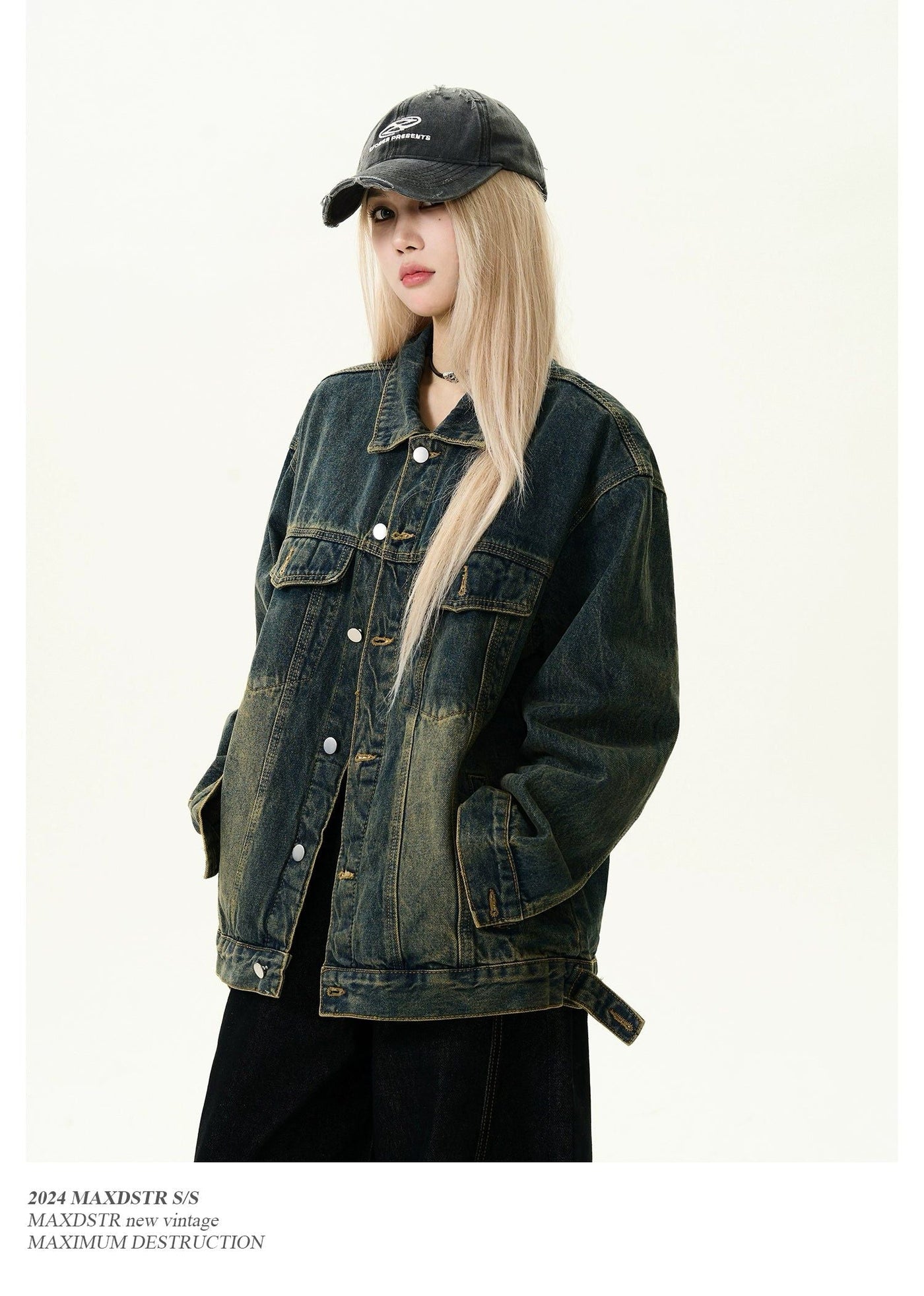 Faded Loose Button-Front Denim Jacket Korean Street Fashion Jacket By MaxDstr Shop Online at OH Vault