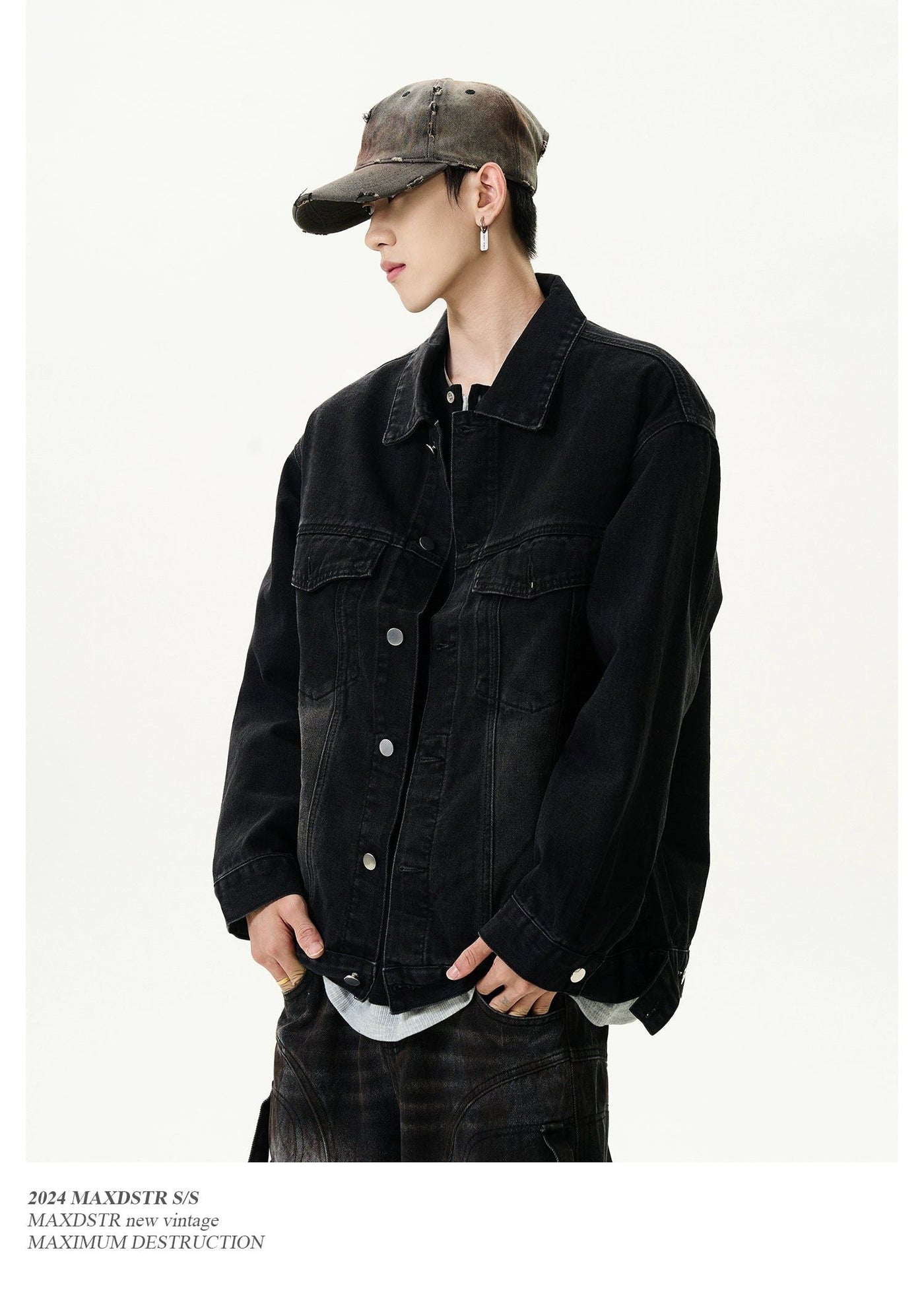 Faded Loose Button-Front Denim Jacket Korean Street Fashion Jacket By MaxDstr Shop Online at OH Vault