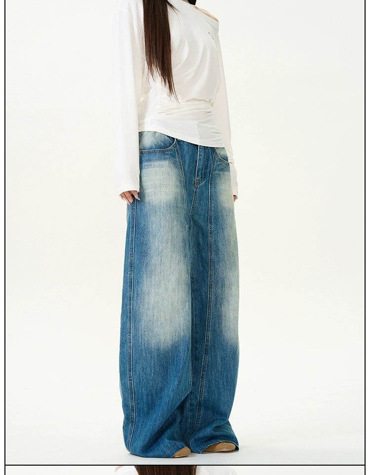 Faded Multi-Seams Loose Jeans Korean Street Fashion Jeans By 77Flight Shop Online at OH Vault