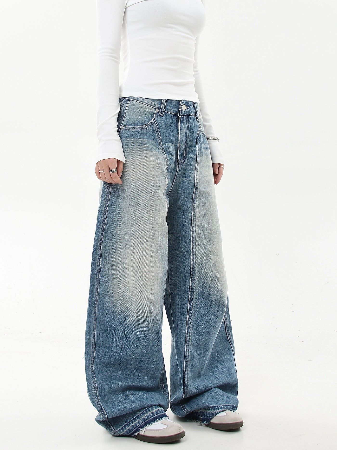 Faded Multi-Seams Wide Leg Jeans Korean Street Fashion Jeans By Blacklists Shop Online at OH Vault