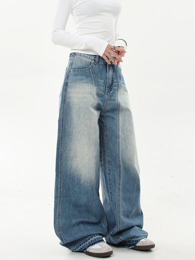 Faded Multi-Seams Wide Leg Jeans Korean Street Fashion Jeans By Blacklists Shop Online at OH Vault