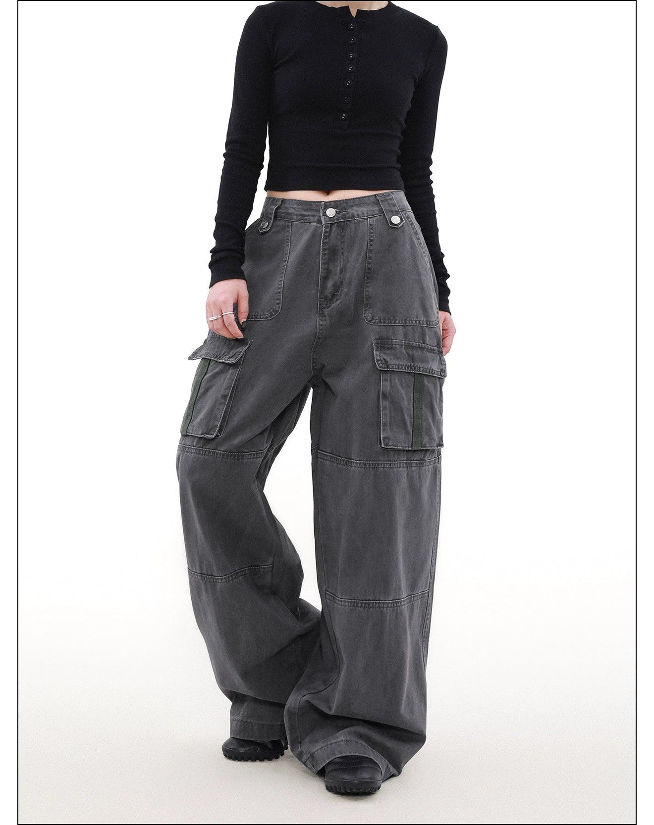 Faded Multi-Stitched Cargo Pants Korean Street Fashion Pants By Mr Nearly Shop Online at OH Vault