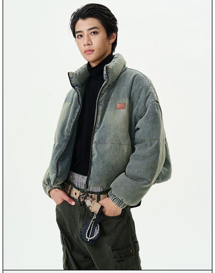 Faded Short Down Denim Jacket Korean Street Fashion Jacket By 77Flight Shop Online at OH Vault