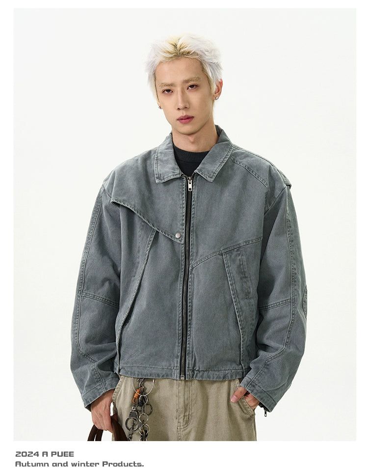 Faded Spliced Harrington Jacket Korean Street Fashion Jacket By A PUEE Shop Online at OH Vault