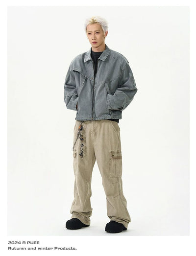 Faded Spliced Harrington Jacket Korean Street Fashion Jacket By A PUEE Shop Online at OH Vault