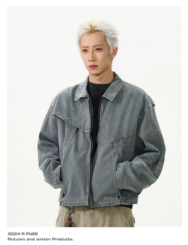 Faded Spliced Harrington Jacket Korean Street Fashion Jacket By A PUEE Shop Online at OH Vault