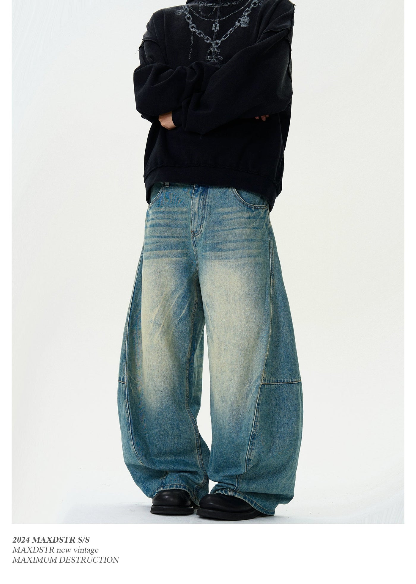 Faded Stitched Wide Leg Jeans Korean Street Fashion Jeans By MaxDstr Shop Online at OH Vault