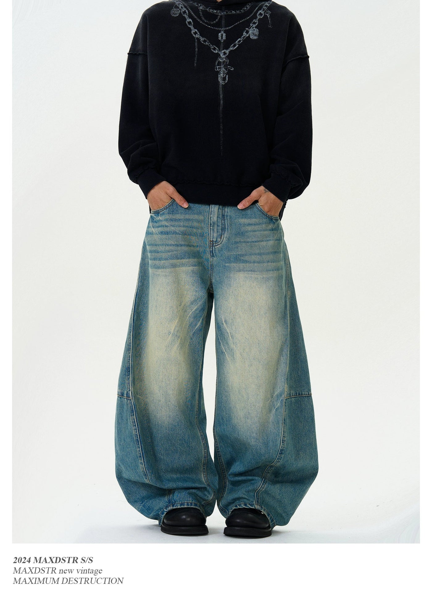 Faded Stitched Wide Leg Jeans Korean Street Fashion Jeans By MaxDstr Shop Online at OH Vault