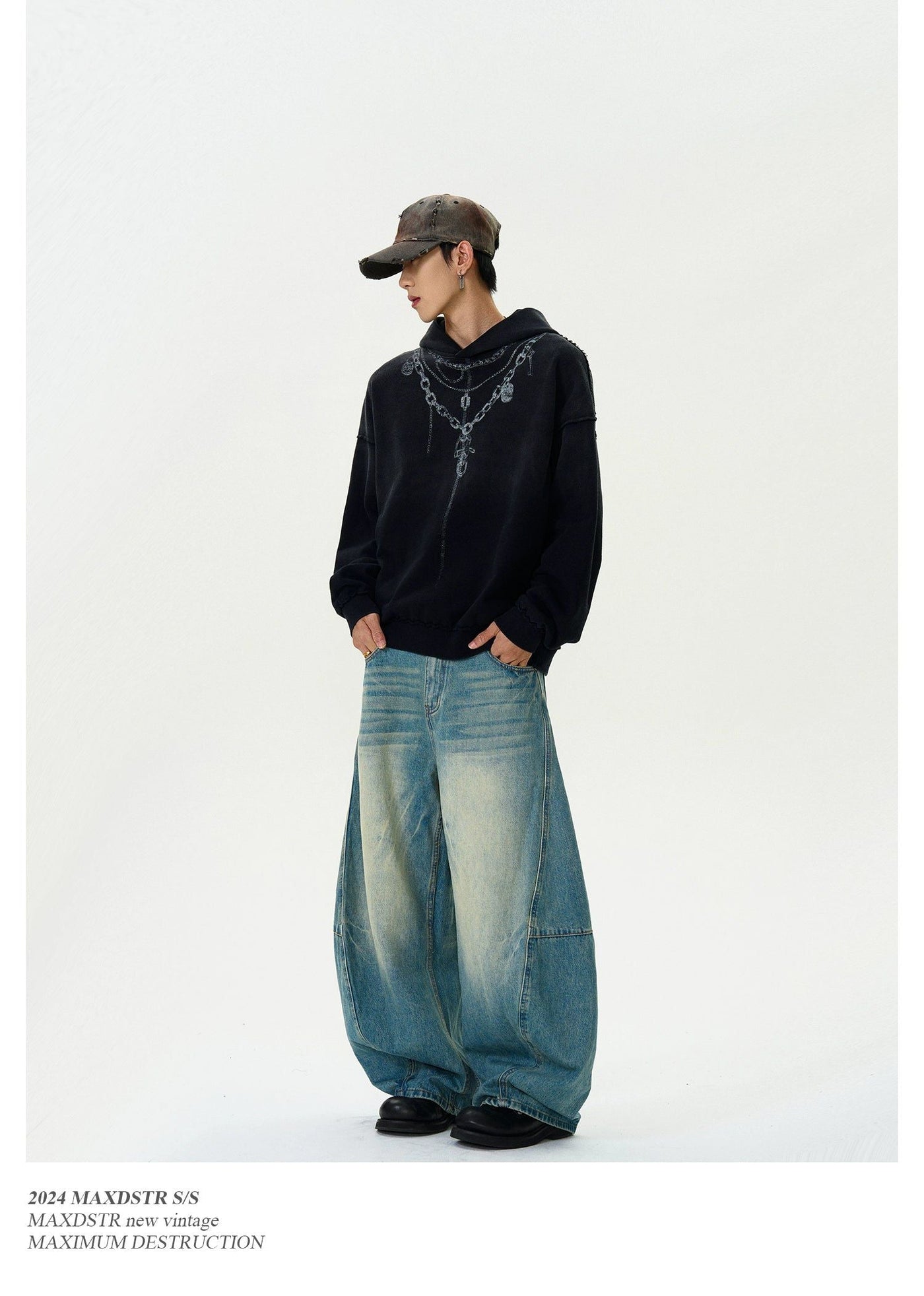 Faded Stitched Wide Leg Jeans Korean Street Fashion Jeans By MaxDstr Shop Online at OH Vault