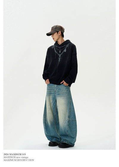 Faded Stitched Wide Leg Jeans Korean Street Fashion Jeans By MaxDstr Shop Online at OH Vault