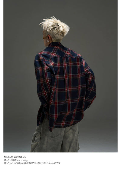 Letter Embroidery Plaid Shirt Korean Street Fashion Shirt By MaxDstr Shop Online at OH Vault