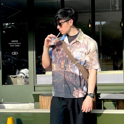 Painted Image Buttoned Shirt Korean Street Fashion Shirt By Decesolo Shop Online at OH Vault