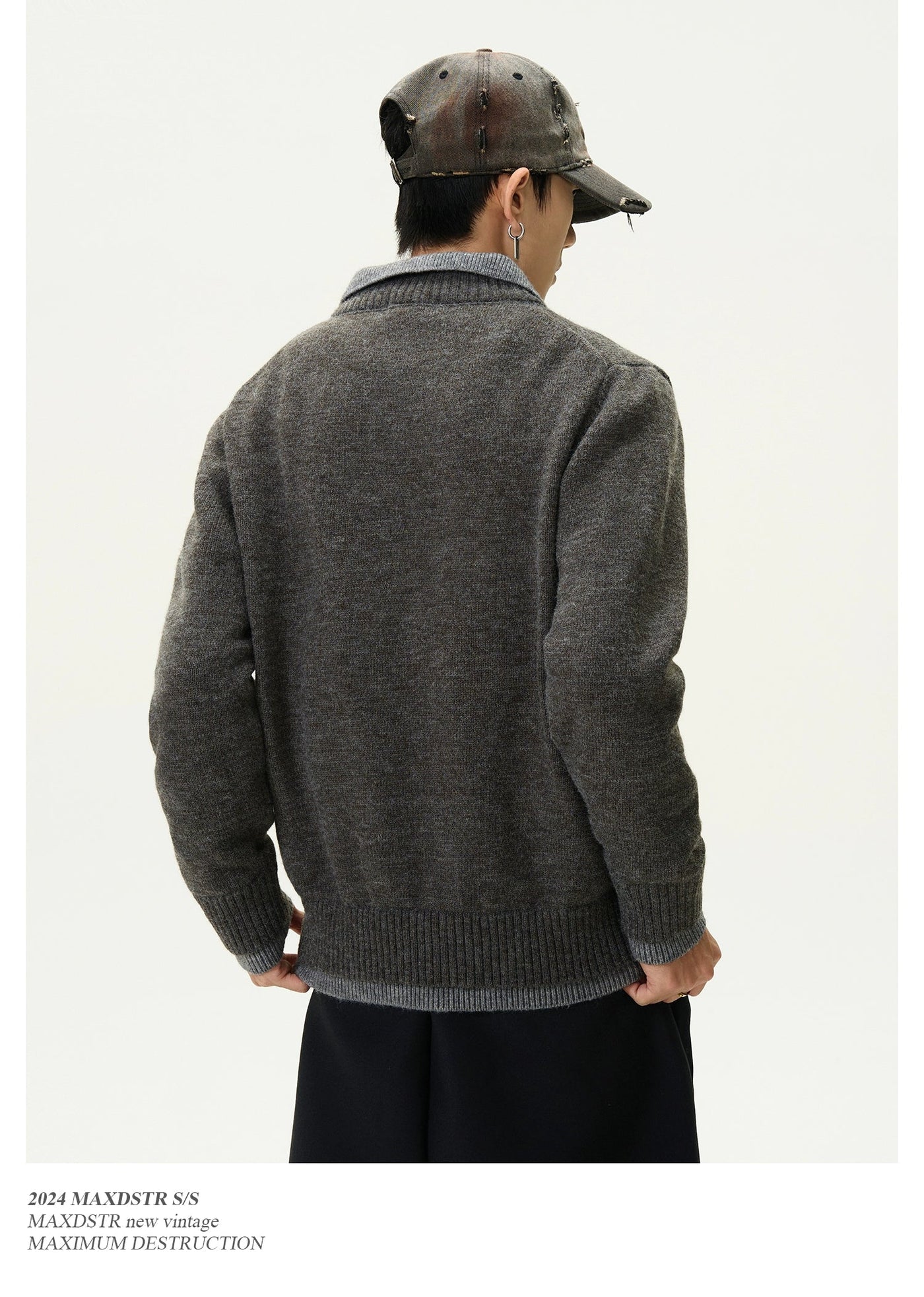 Solid Relaxed Fit V-Neck Sweater Korean Street Fashion Sweater By MaxDstr Shop Online at OH Vault