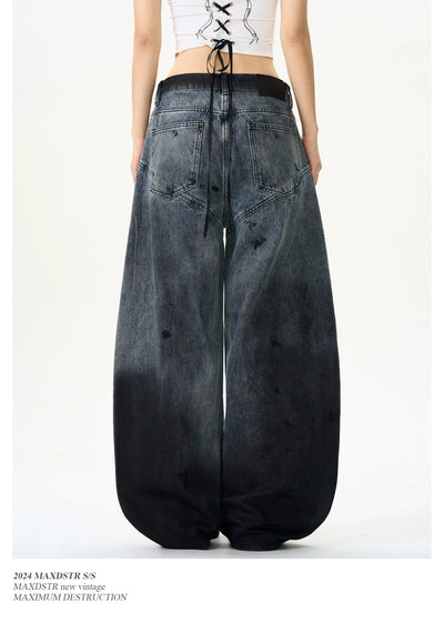 Gradient Ink-Splashed Wide Jeans Korean Street Fashion Jeans By MaxDstr Shop Online at OH Vault