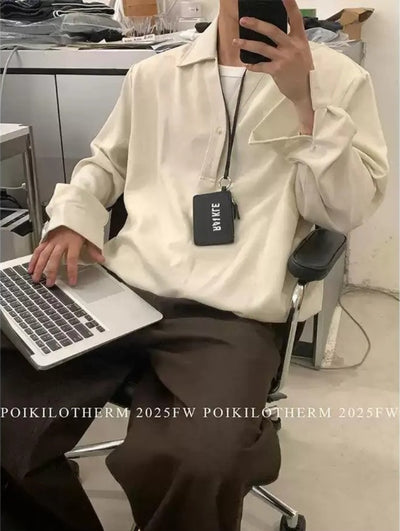 Half-Buttoned V-Neck Shirt Korean Street Fashion Shirt By Poikilotherm Shop Online at OH Vault