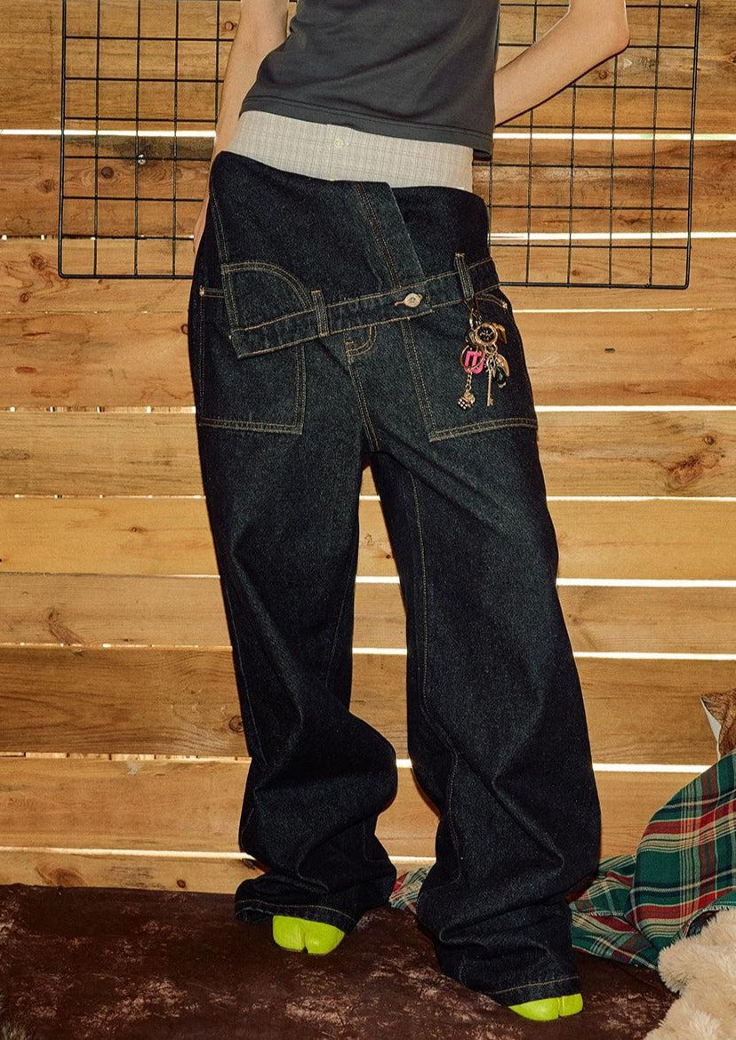 Utility Wide Pockets Jeans Korean Street Fashion Jeans By Donsmoke Shop Online at OH Vault