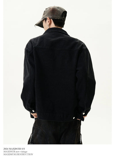 Flap Pocket Button-Down Denim Jacket Korean Street Fashion Jacket By MaxDstr Shop Online at OH Vault