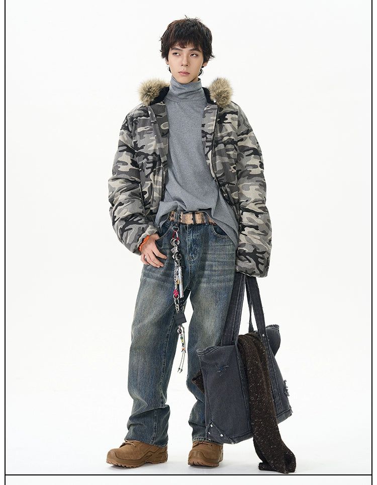 Fur Collar Camouflage Puffer Jacket Korean Street Fashion Jacket By 77Flight Shop Online at OH Vault