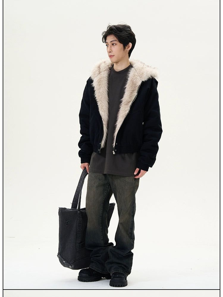 Fur Collar Casual Fit Jacket Korean Street Fashion Jacket By 77Flight Shop Online at OH Vault