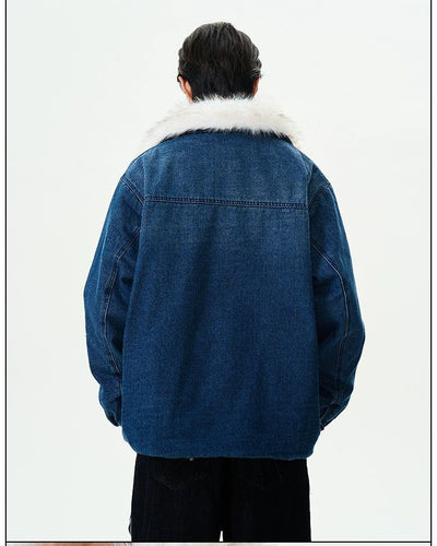 Fur Collar Cotton Denim Jacket Korean Street Fashion Jacket By 77Flight Shop Online at OH Vault