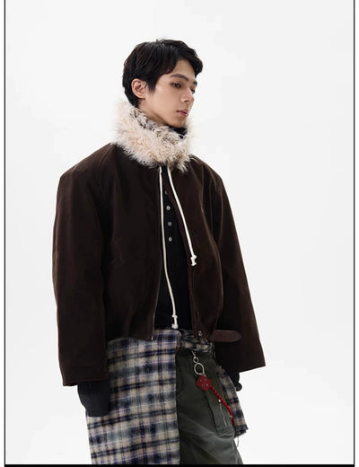 Fur Collar Drawstring Jacket Korean Street Fashion Jacket By 77Flight Shop Online at OH Vault