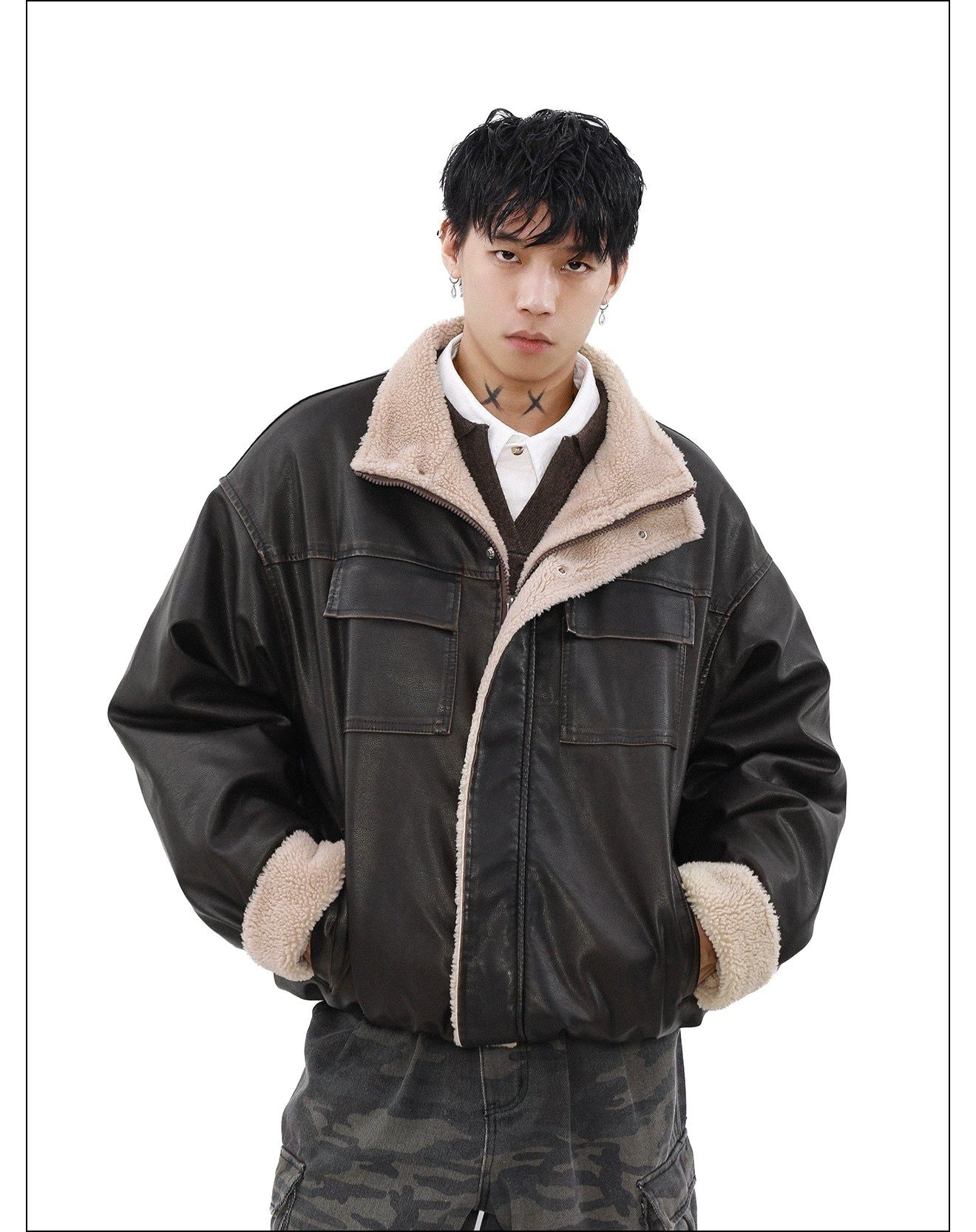 Fleece Lined PU Leather Jacket Korean Street Fashion Jacket By Mr Nearly Shop Online at OH Vault