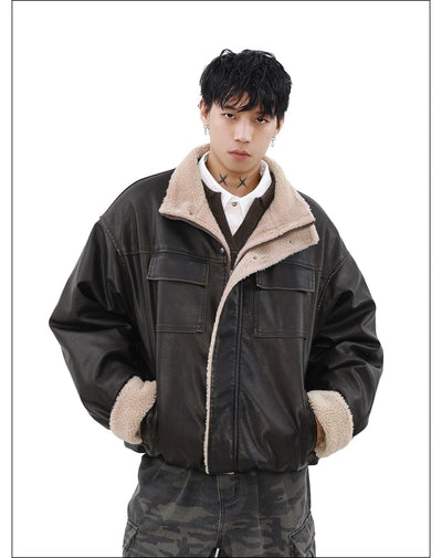 Fleece Lined PU Leather Jacket Korean Street Fashion Jacket By Mr Nearly Shop Online at OH Vault