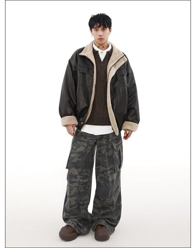 Fleece Lined PU Leather Jacket Korean Street Fashion Jacket By Mr Nearly Shop Online at OH Vault