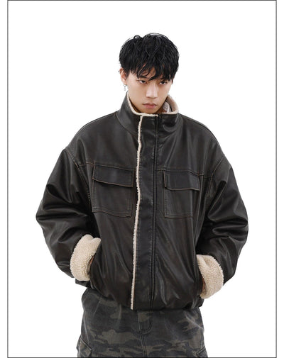 Fleece Lined PU Leather Jacket Korean Street Fashion Jacket By Mr Nearly Shop Online at OH Vault