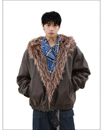 Fur Neck Zipped Jacket Korean Street Fashion Jacket By Mr Nearly Shop Online at OH Vault