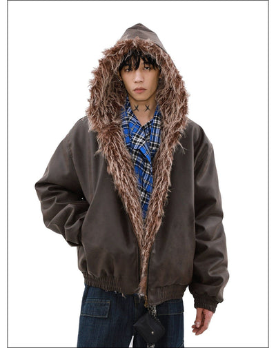 Fur Neck Zipped Jacket Korean Street Fashion Jacket By Mr Nearly Shop Online at OH Vault