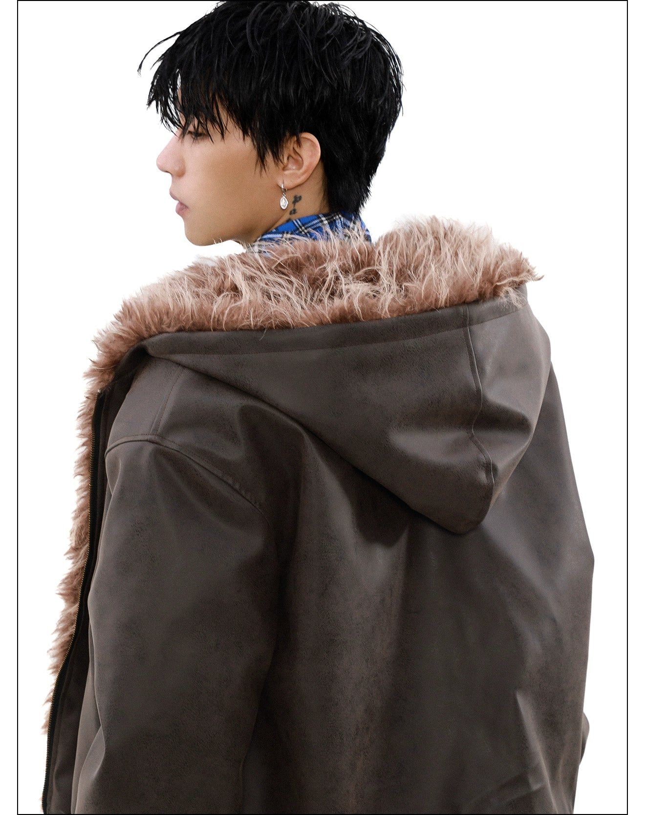 Fur Neck Zipped Jacket Korean Street Fashion Jacket By Mr Nearly Shop Online at OH Vault