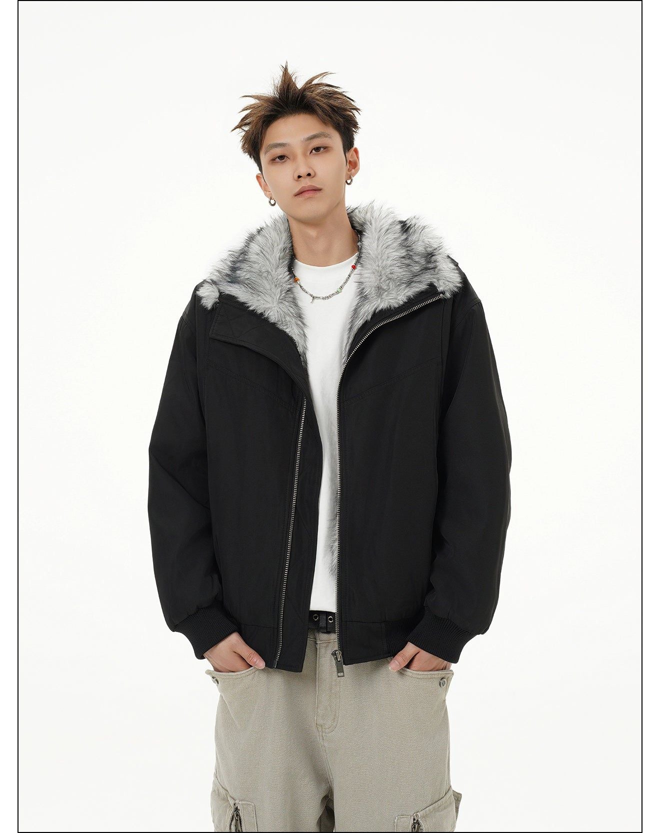 Structured Furry Collar Jacket Korean Street Fashion Jacket By Mr Nearly Shop Online at OH Vault