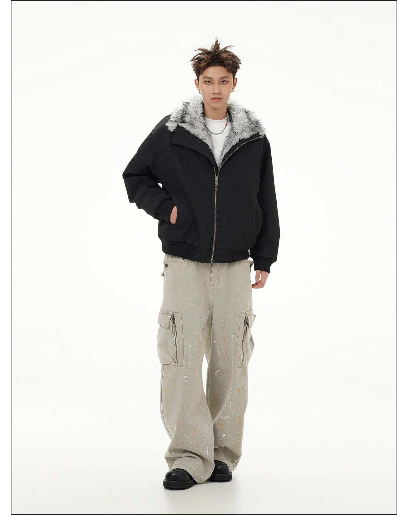 Structured Furry Collar Jacket Korean Street Fashion Jacket By Mr Nearly Shop Online at OH Vault