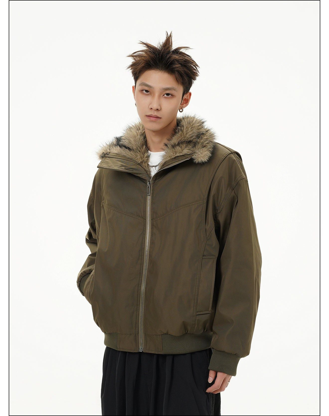 Structured Furry Collar Jacket Korean Street Fashion Jacket By Mr Nearly Shop Online at OH Vault