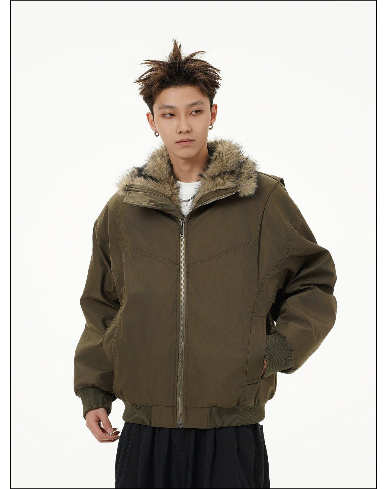 Structured Furry Collar Jacket Korean Street Fashion Jacket By Mr Nearly Shop Online at OH Vault