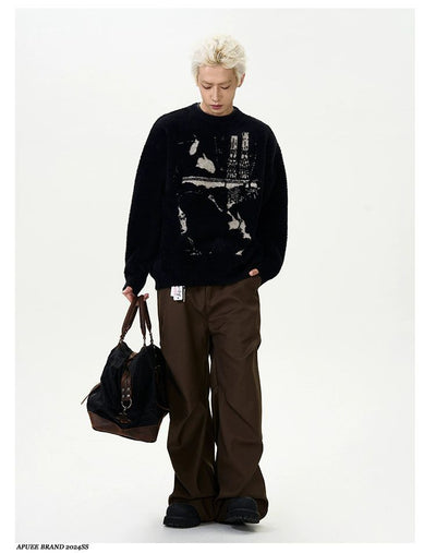 Fuzzy Abstract Portrait Sweater Korean Street Fashion Sweater By A PUEE Shop Online at OH Vault