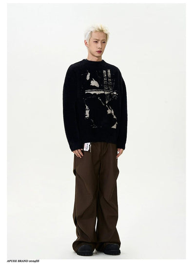 Fuzzy Abstract Portrait Sweater Korean Street Fashion Sweater By A PUEE Shop Online at OH Vault