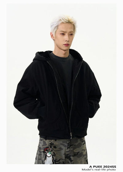 Fuzzy Collar Clean Fit Zip-Up Hoodie Korean Street Fashion Hoodie By A PUEE Shop Online at OH Vault