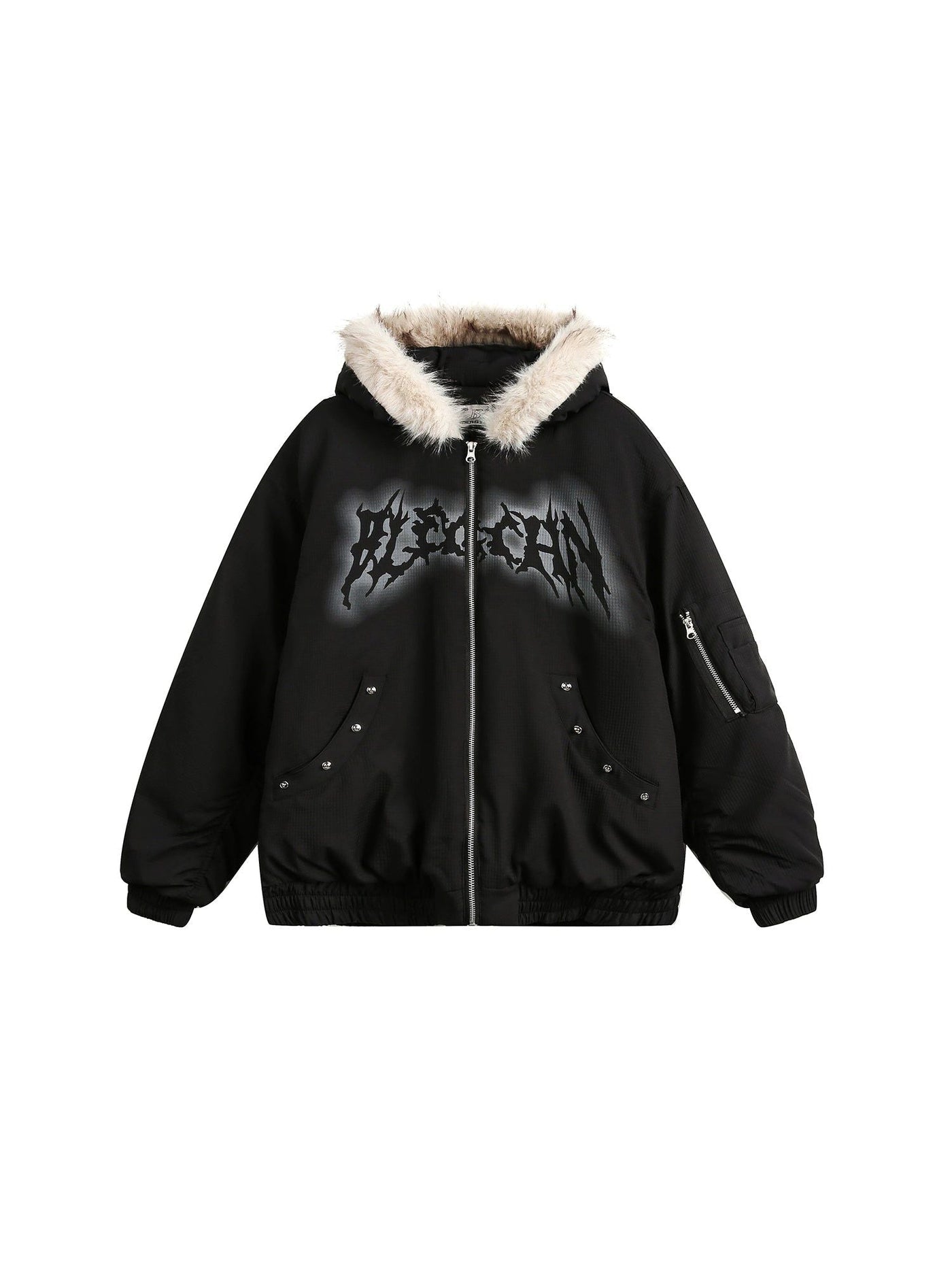 Goth Print Fur Collar Hooded Jacket Korean Street Fashion Jacket By MaxDstr Shop Online at OH Vault