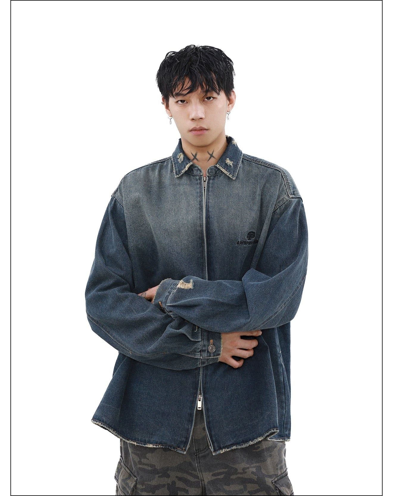 Gradient Wash Ripped Denim Jacket Korean Street Fashion Jacket By Mr Nearly Shop Online at OH Vault