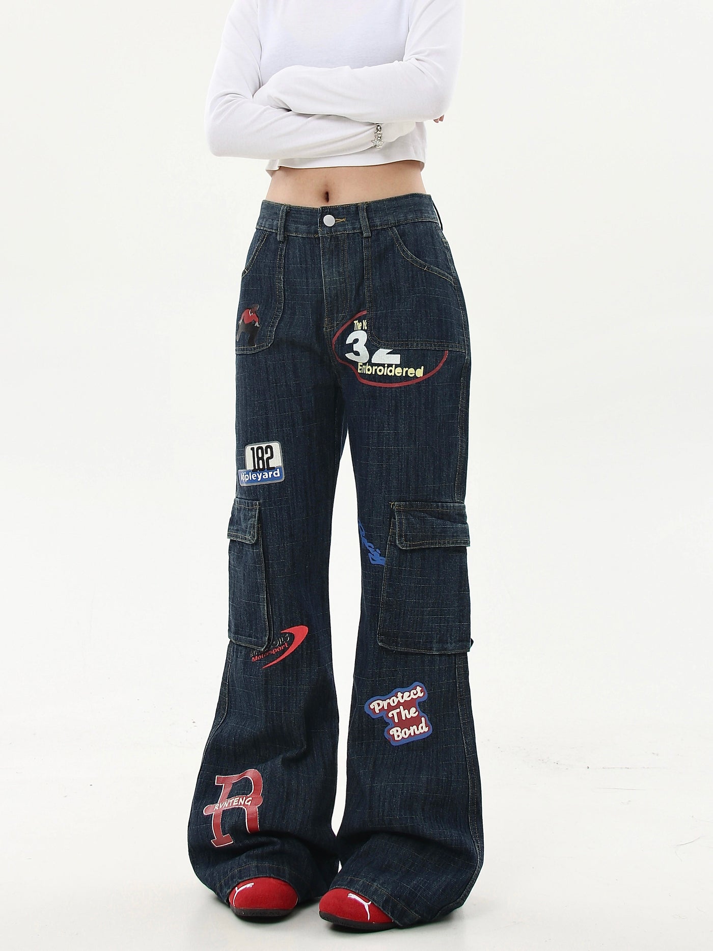 Graffiti Print Flared Cargo Jeans Korean Street Fashion Jeans By Blacklists Shop Online at OH Vault