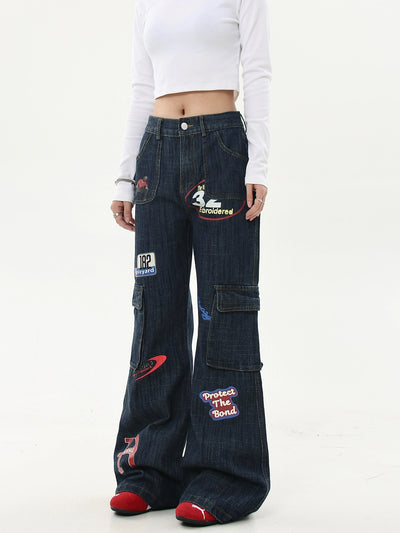 Graffiti Print Flared Cargo Jeans Korean Street Fashion Jeans By Blacklists Shop Online at OH Vault