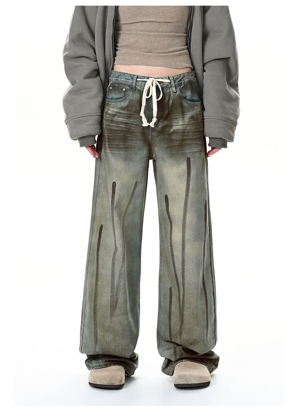 Hand-Painted Graffiti Drawstring Jeans Korean Street Fashion Jeans By Made Extreme Shop Online at OH Vault